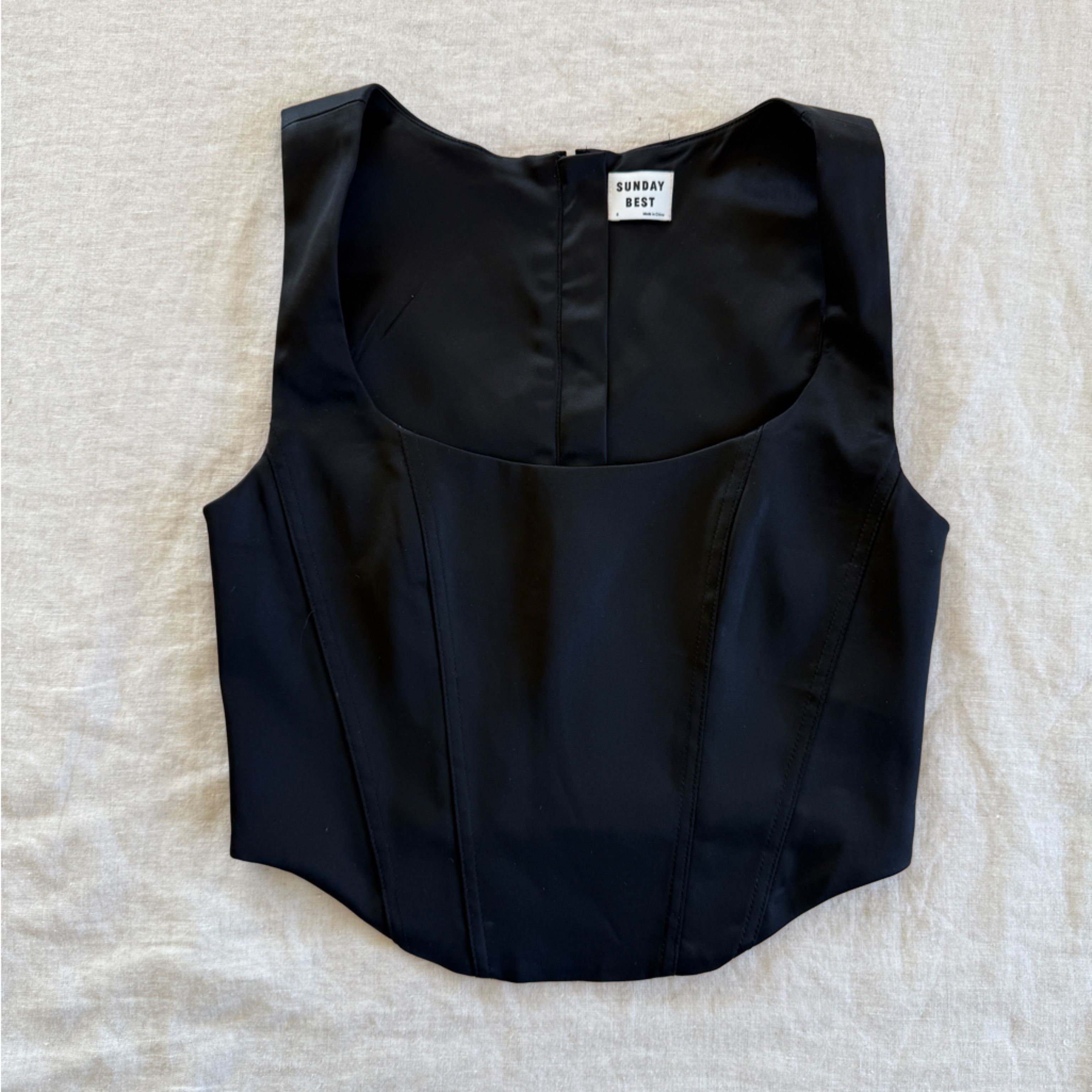 Sunday Best Black Satin Zippered Corset